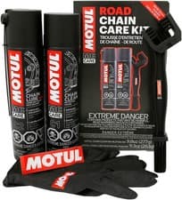 Motul Road Chain Care Kit - Chain Clean, Chain Lube, Brush, Gloves