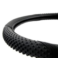BDK Black Ergo Massage Grip Sporty Leather Steering Wheel Cover Standard Size