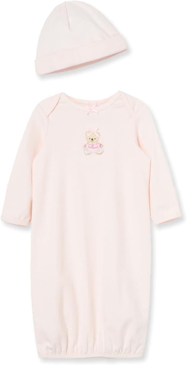 Little Me Clothes - Juego de camisón y gorro de 2 piezas, 100% algodón con parte inferior elástica, Baby Essentials