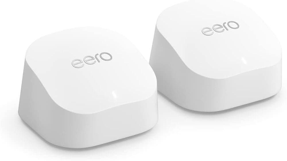 Sistema wifi en malla Amazon Amazon eero 6+ como nuevo: admite planes de Internet de hasta Gigabit, cobertura de hasta 3000 pies cuadrados, conecta más de 75 dispositivos, paquete de 2