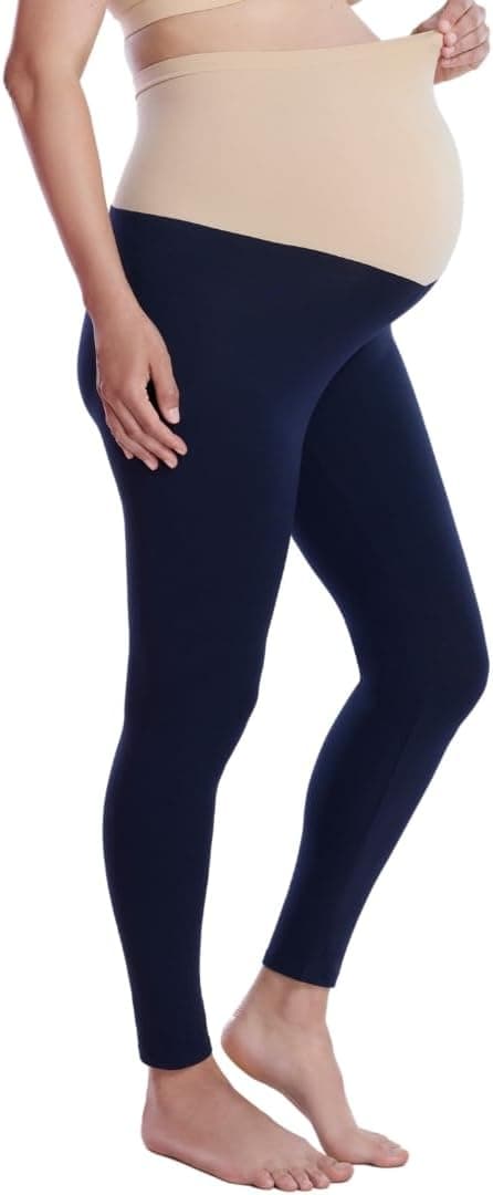 Motherhood Maternidad Leggings esenciales de algodón elástico para mujer, longitud completa, ajuste secreto sobre el vientre, embarazo
