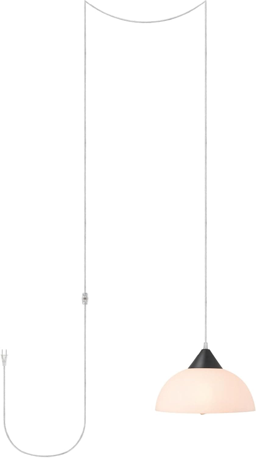 Globe Electric 60435 1-Light Plug-in Pendant Light Fixture, Dark Bronze Finish, Frosted Shade, Adjustable Clear Cord Height, Modern Hanging Lights for Kitchen Island, Hallway, or Dining Room