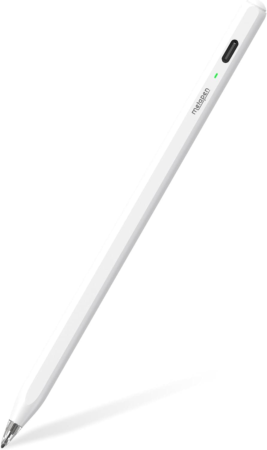 Metapen Pencil Air8 Pro para iPad 2018-2025, ultrasilencioso, carga rápida 2X, lápiz óptico con rechazo de palma para iPad a16/11/10/9/8/7/6th Gen, Pro 12.9/11/13 pulgadas M4, Air 3/4/5/M2/M3, Mini 5/6th