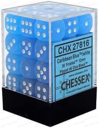 Conjunto de dados DND - Dados D&D - Dados de 12 mm de plástico azul caribeño helado - Conjunto de dados poliédricos para mazmorras y dragones - Incluye 36 dados – D6 (CHX27816)
