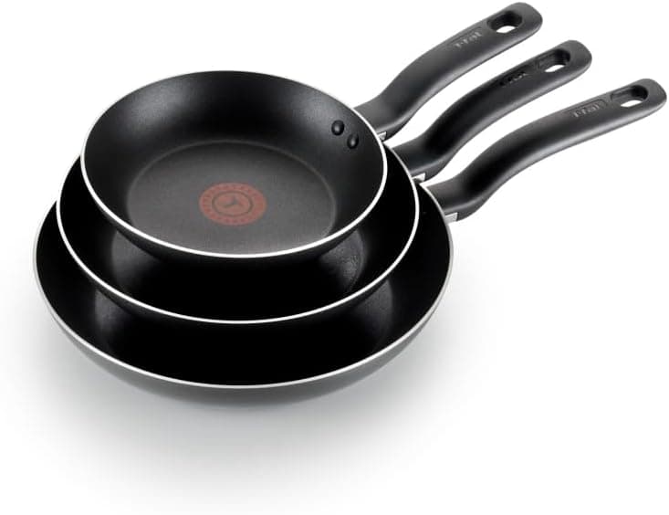 T-fal Specialty Juego de sartenes antiadherentes de 3 piezas, 8, 9,5, 11 pulgadas, apto para horno, parrilla 350 F, juego de utensilios de cocina, ollas y sartenes antiadherentes, sartenes de cocina, sartenes, duradero, lavavajillas, negro