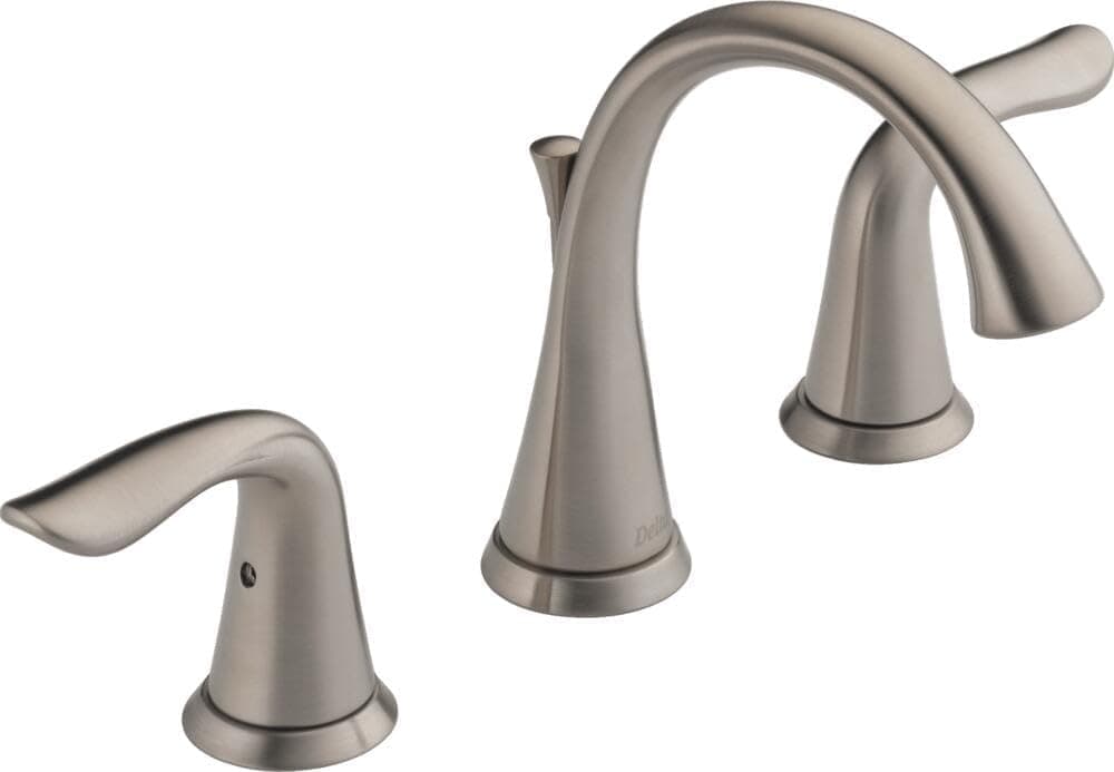 Delta Lahara Grifo de baño de níquel cepillado, 3 orificios, grifo de lavabo de baño generalizado de 8 pulgadas para tocador, conjunto de drenaje de metal push-pop, acero inoxidable 3538-SSMPU-DST