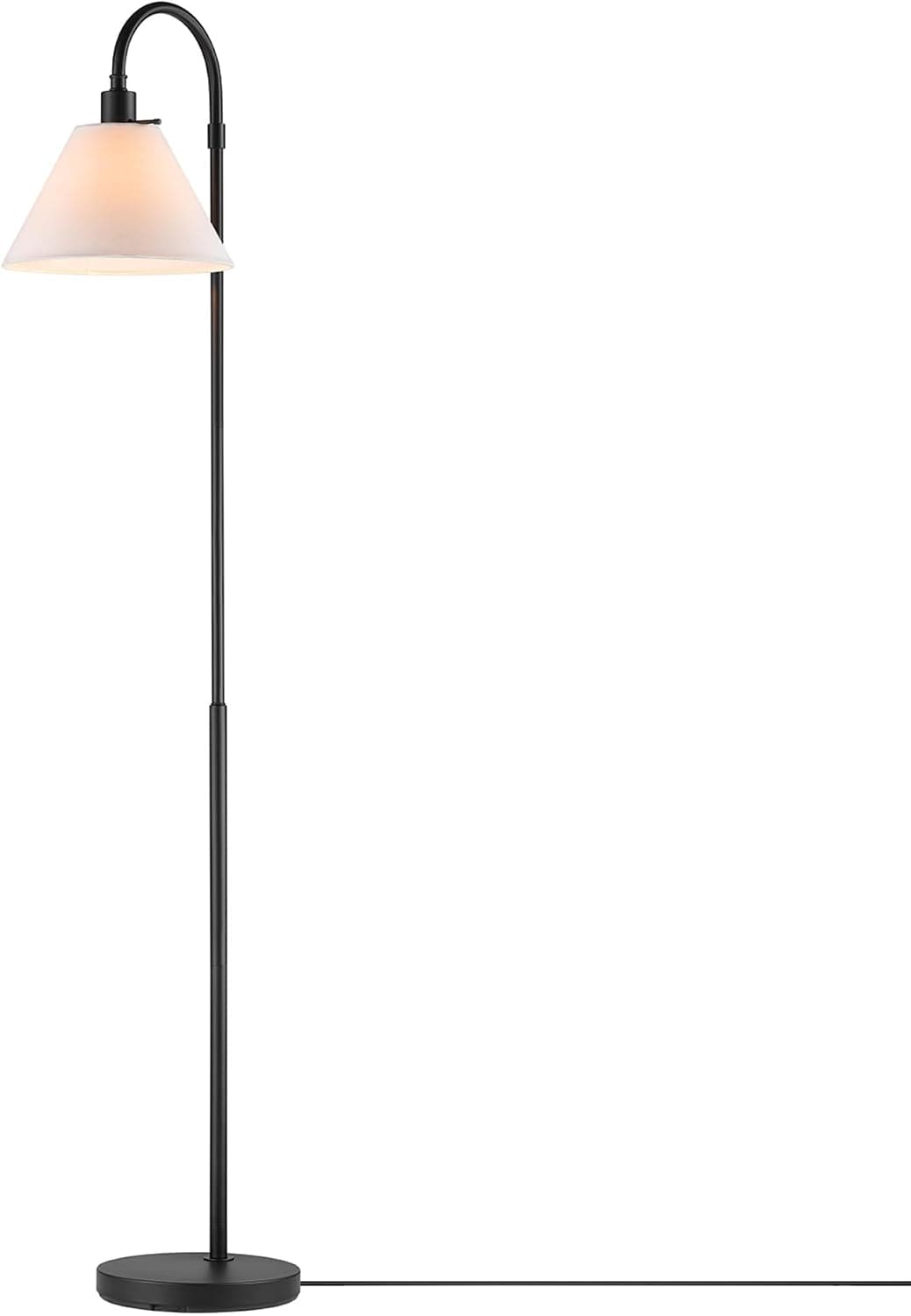 Globe Electric 61000146 Lámpara de pie de 62 pulgadas, negro mate, pantalla de tela blanca, interruptor giratorio de encendido/apagado, cable negro de 6 pies, luz de lectura, dormitorio, sala de estar, decoración del hogar