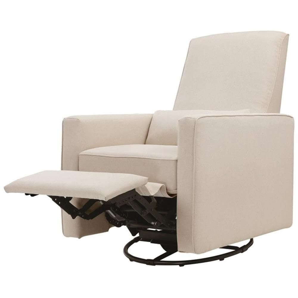 Silla planeadora reclinable giratoria Davinci Piper, color crema | GREENGUARD, certificado CertiPUR-US - Silla reclinable tapizada ultra cómoda para guardería, reclinación manual de 360° y deslizamiento giratorio