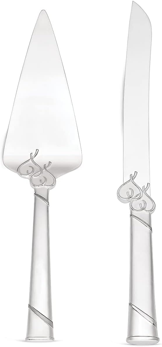Lenox True Love Silverware Cake Knife & Server Dessert Set, 2-Piece | silverplate over stainless steel flatware | interlaced heart design | wedding gift, 13 inch cake server and knife