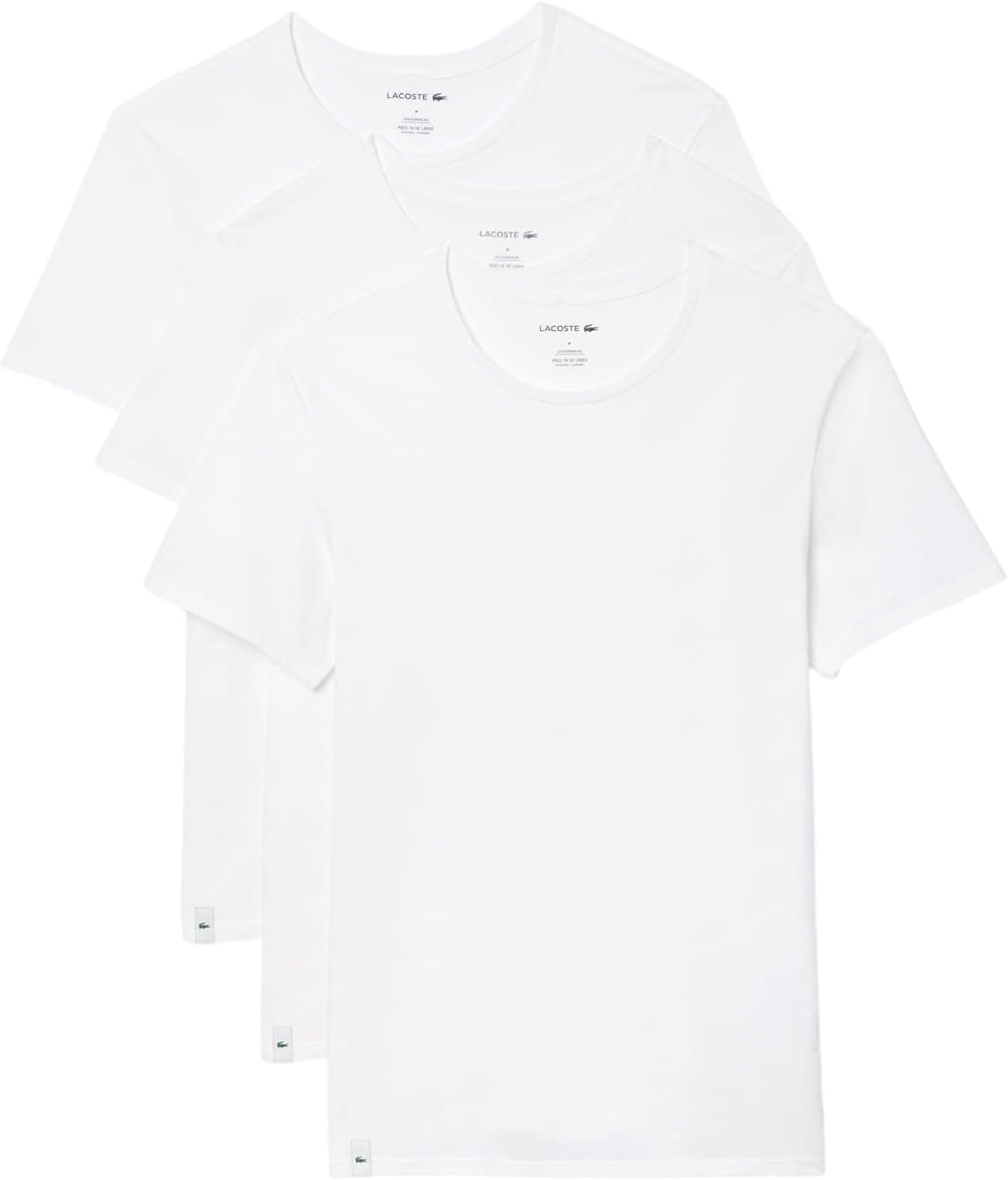 Lacoste Camiseta interior de cuello redondo 100% algodón para hombre, paquete de 3