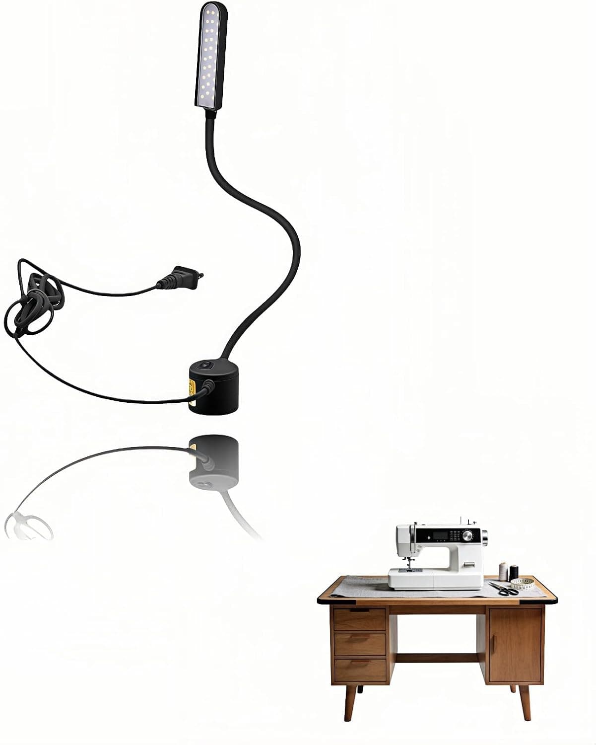 Luz para máquina de coser de 30 LED con cuello de silicona flexible, lámpara de trabajo con base magnética para máquinas de coser, taladradora, escritorio, atril, manualidades, banco de trabajo, sin parpadeo, diseño que cuida los ojos