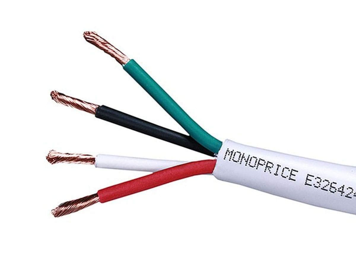 Monoprice Rated Speaker Wire - CL2 Rated, 4-Conductor, Jacketed In PVC, 14AWG, 250 Feet, White - Access Series