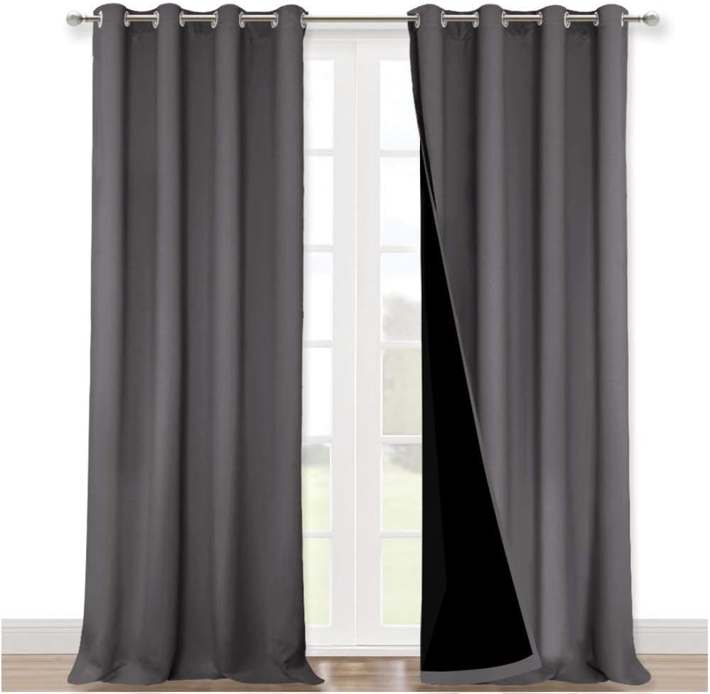 NICETOWN Persianas 100% opacas, decoración de lavandería, cortinas de tratamiento de ventana para puerta corrediza de patio grande, cortinas grises con aislamiento térmico para dormitorio, juego de 2, 52 pulgadas x 108 pulgadas