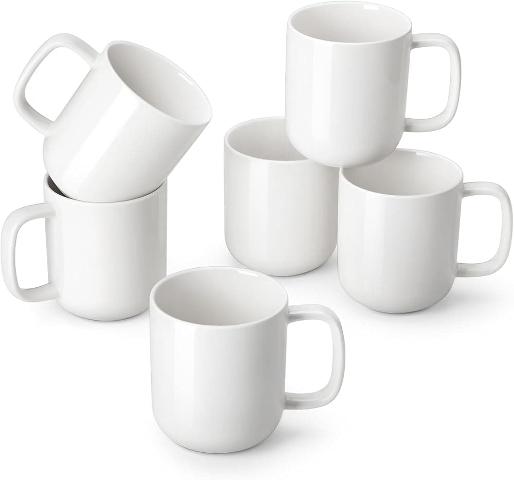 Juego de tazas de café de porcelana vancasso, tazas de café de cerámica de 16 oz para té caliente americano, café helado, tazas de leche de cacao frías, juego de 6, aptas para lavavajillas y microondas, color blanco