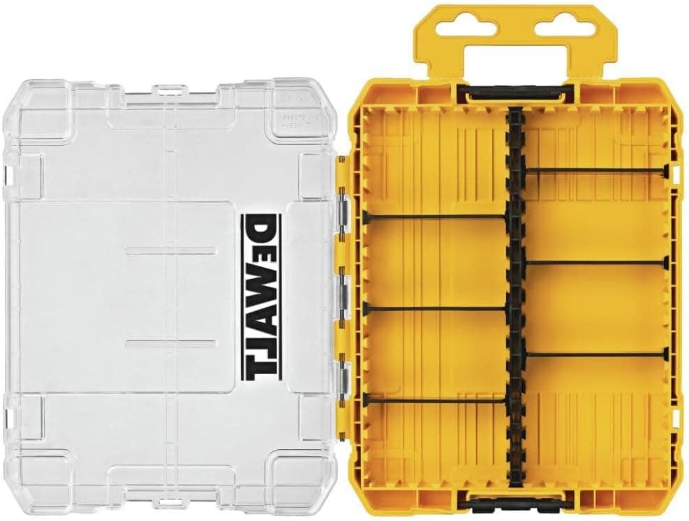 DEWALT Caja de herramientas, organizador de piezas pequeñas de 8 compartimentos mediano, caja de herramientas portátil resistente con organizador de tornillos con divisores personalizables (DWAN2190)