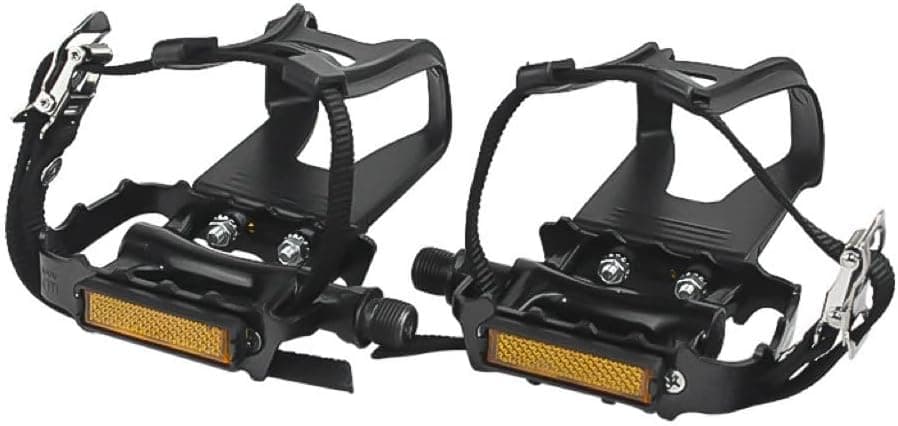 Pedales de bicicleta con clips y correas para ciclismo al aire libre y bicicleta estática de interior Pedales de bicicleta de resina/aleación con husillo de 9/16 pulgadas