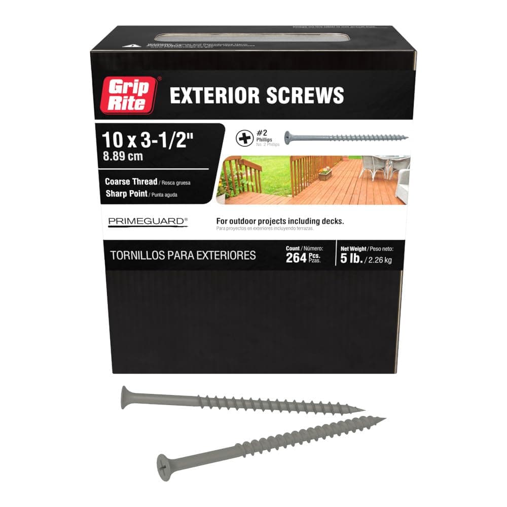 Grip-Rite PTN312S5 PG10 Tornillo para cubierta de rosca gruesa #10 x 3-1/2", gris, caja de 5 lb