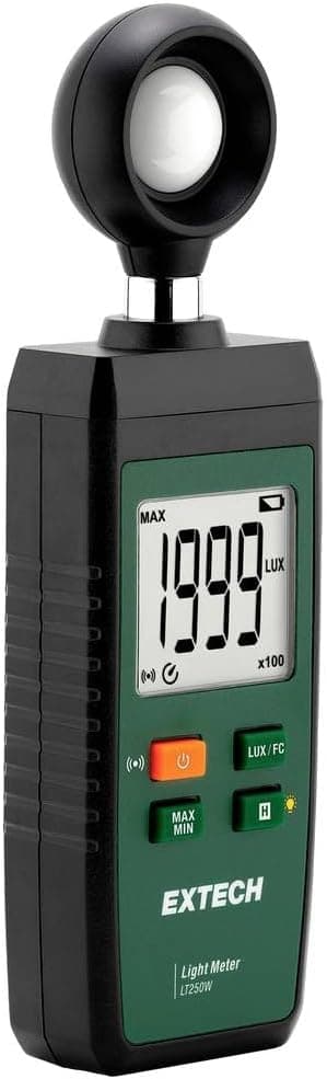 Medidor de luz inalámbrico Extech LT250W con aplicación ExView, Lux/FC | Lux o pies-candela, aplicación ExView, monitoreo en tiempo real, registro de datos, gráficos, MIN/MAX/avg, portátil