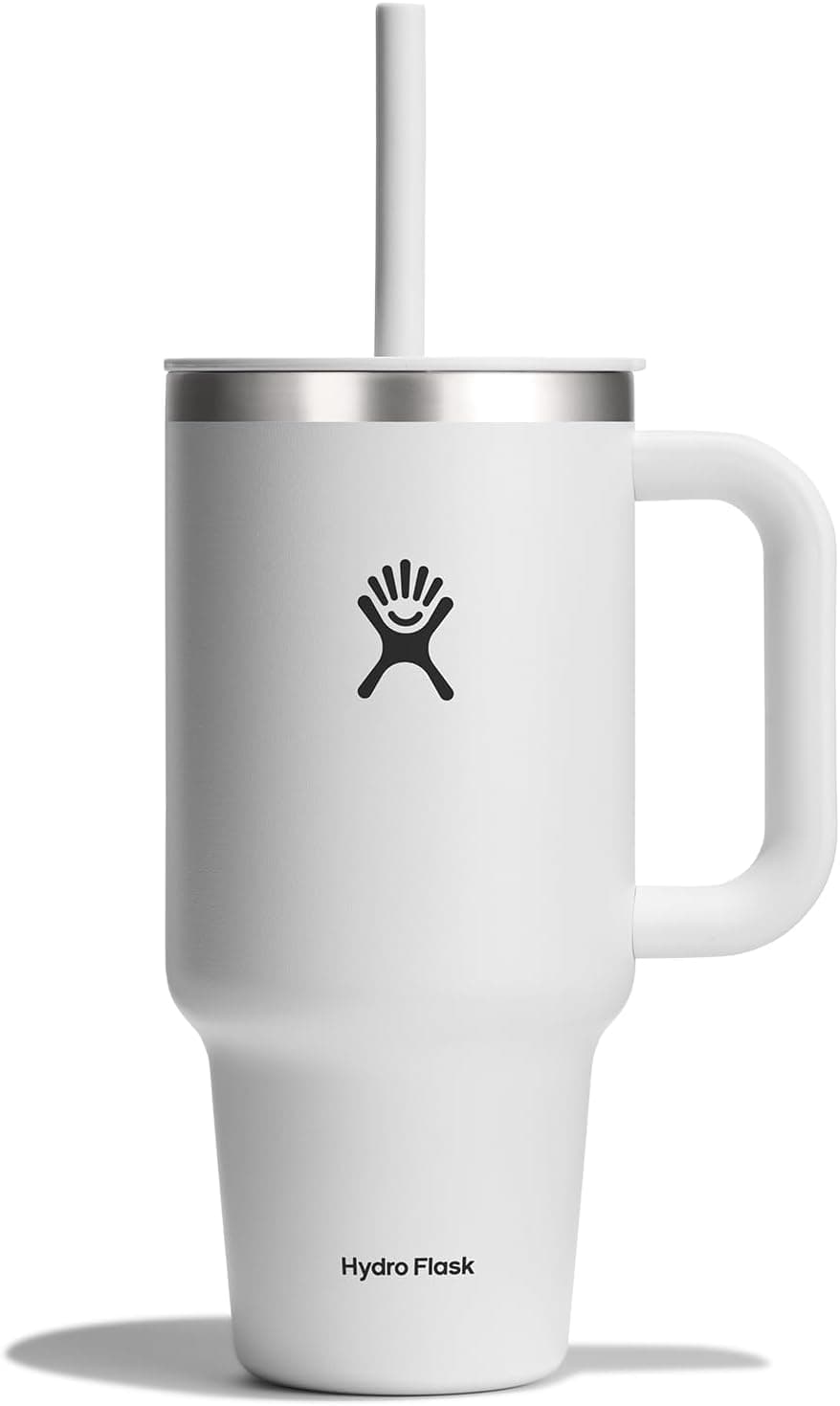 Vaso de viaje Hydro Flask de 32 onzas con asa, tapa y pajita, acero inoxidable aislado en blanco de 32 onzas