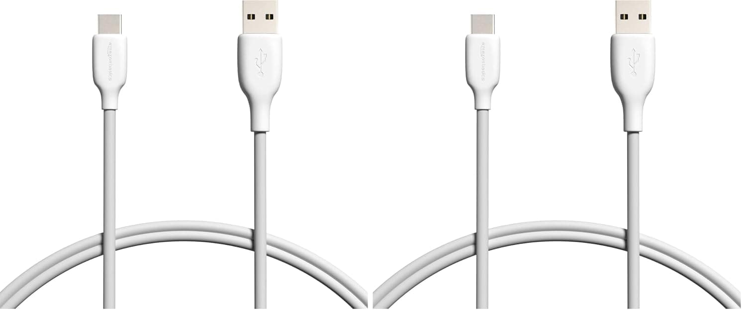 Amazon Basics Cable de carga rápida USB-C a USB-A 2.0, velocidad de transferencia de datos de 480 Mbps, certificado USB-IF, para Apple iPhone 16/15, iPad, Samsung Galaxy, tabletas, portátiles, 3 pies, blanco (paquete de 2)