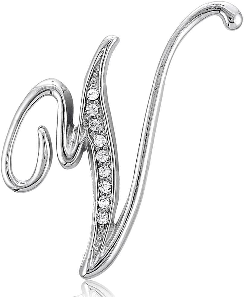 BERRICLE Initial Letter Brooch Pin for Women, Silver-Tone