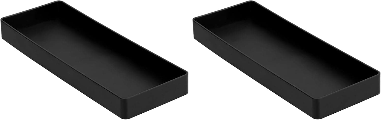 Amazon Basics Organizador de escritorio rectangular de plástico, media bandeja de accesorios para suministros de oficina y organización del espacio de trabajo, 9.4" x 3.3" x 1", negro (paquete de 2)