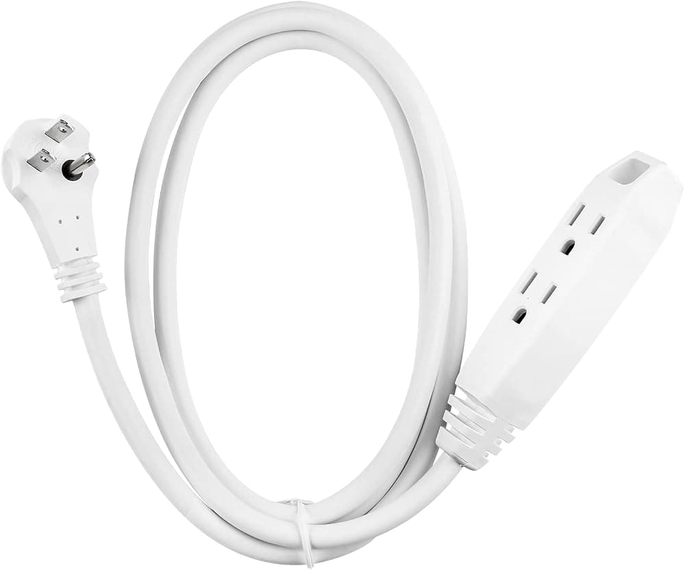 Cable de extensión de enchufe plano resistente de 6 pies y 3 salidas 14/3 SJT | Conexión a tierra de 3 clavijas, para herramientas pequeñas, electrodomésticos y equipos de oficina, blanco, DCIC-0046-DC