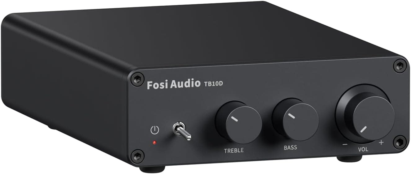 Fosi Audio TB10D Amplificador estéreo de 2 canales, mini amplificadores integrados de potencia clase D 600 W para altavoces pasivos/agitador de bajos, componente de audio para el hogar, receptor de amplificador de escritorio TPA3255 con control de agudos de graves