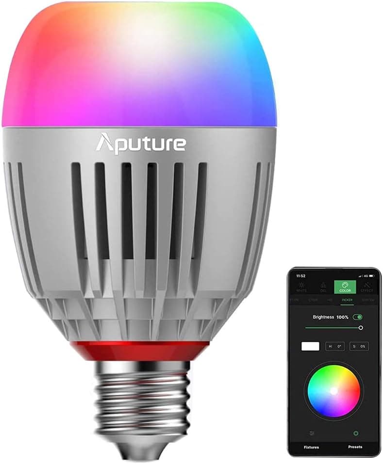 Aputure Accent B7C Smart Led Light Bulbs 7W RGBWW,App Control Video Light | TLCI 96+ CRI 95+ 2,000K-10,000K Adjustable 0-100% Stepless Dimming CCT/HSI/FX Mode 1300mah Battery E26/E27 Socket