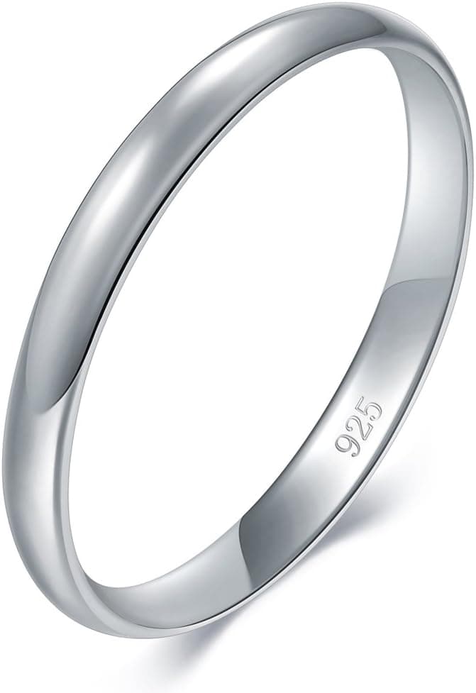 Anillo apilable BORUO, plata de ley o chapado en oro resistente al agua, tamaños 4-12 | Alianzas de boda de plata de ley 925 o acero inoxidable chapado en oro de 14 quilates resistente al agua de 2 mm o 3 mm con diseño cómodo.