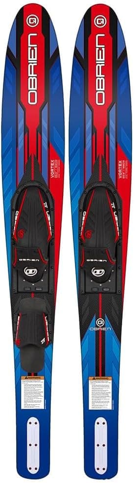 O'Brien Vortex Combo esquís acuáticos, esquís acuáticos de cuerpo ancho con fijaciones, 65,5 pulgadas, esquís combinados de fácil inicio para principiantes y adultos, paseo estable con diseño de túnel doble | Salidas sencillas en aguas profundas para principiantes y adultos, fondo de doble túnel, aletas de nailon, fijaciones ajustables X-7 para tamaños 4,5-13