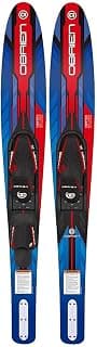 O'Brien Vortex Combo esquís acuáticos, esquís acuáticos de cuerpo ancho con fijaciones, 65,5 pulgadas, esquís combinados de fácil inicio para principiantes y adultos, paseo estable con diseño de túnel doble | Salidas sencillas en aguas profundas para principiantes y adultos, fondo de doble túnel, aletas de nailon, fijaciones ajustables X-7 para tamaños 4,5-13