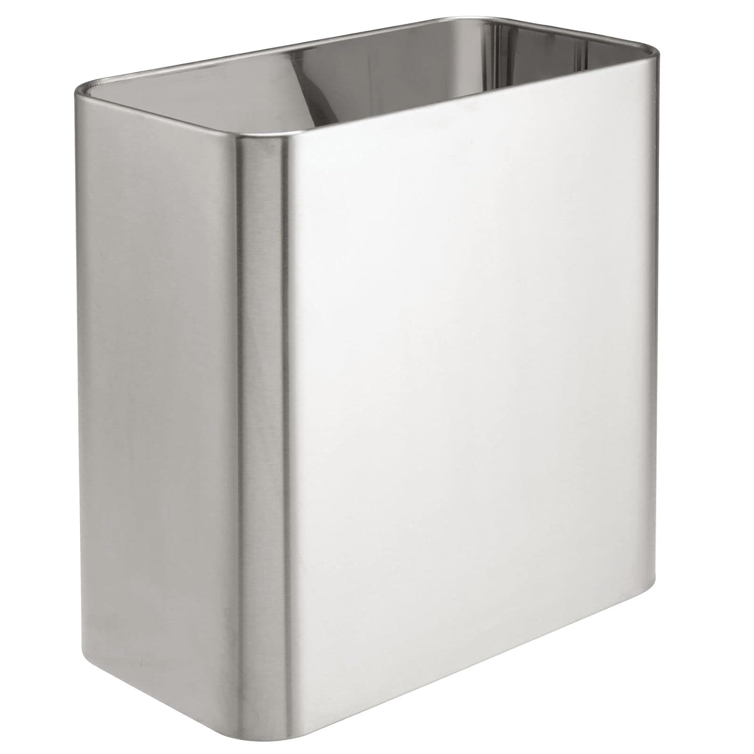 mDesign Papelera pequeña de metal de 2,4 galones/9 litros para baño, cubo de basura delgado, colección Mirri, cromo cepillado