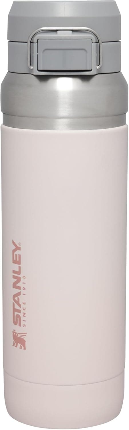 Botella STANLEY Quick Flip GO, 36 oz, cuarzo rosa | Tapa con botón | Empacable para viajes y deportes | Botella de agua a prueba de fugas | Acero inoxidable aislado | Sin BPA