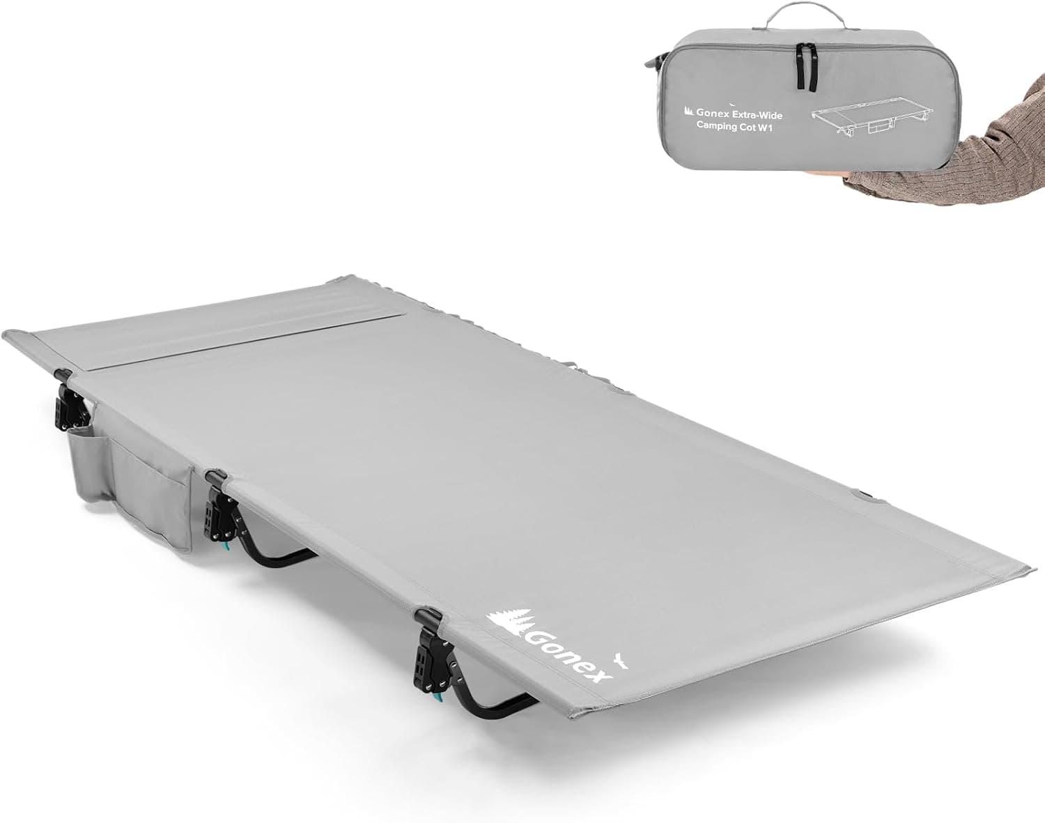 Gonex 31"Cuna de camping ancha Cuna de camping portátil plegable liviana para adultos | Marco de aluminio 7075, soporta 400 libras, sistema de bloqueo de palanca mejorado, fácil de configurar, bolsillo de almohada incorporado, camping, playa