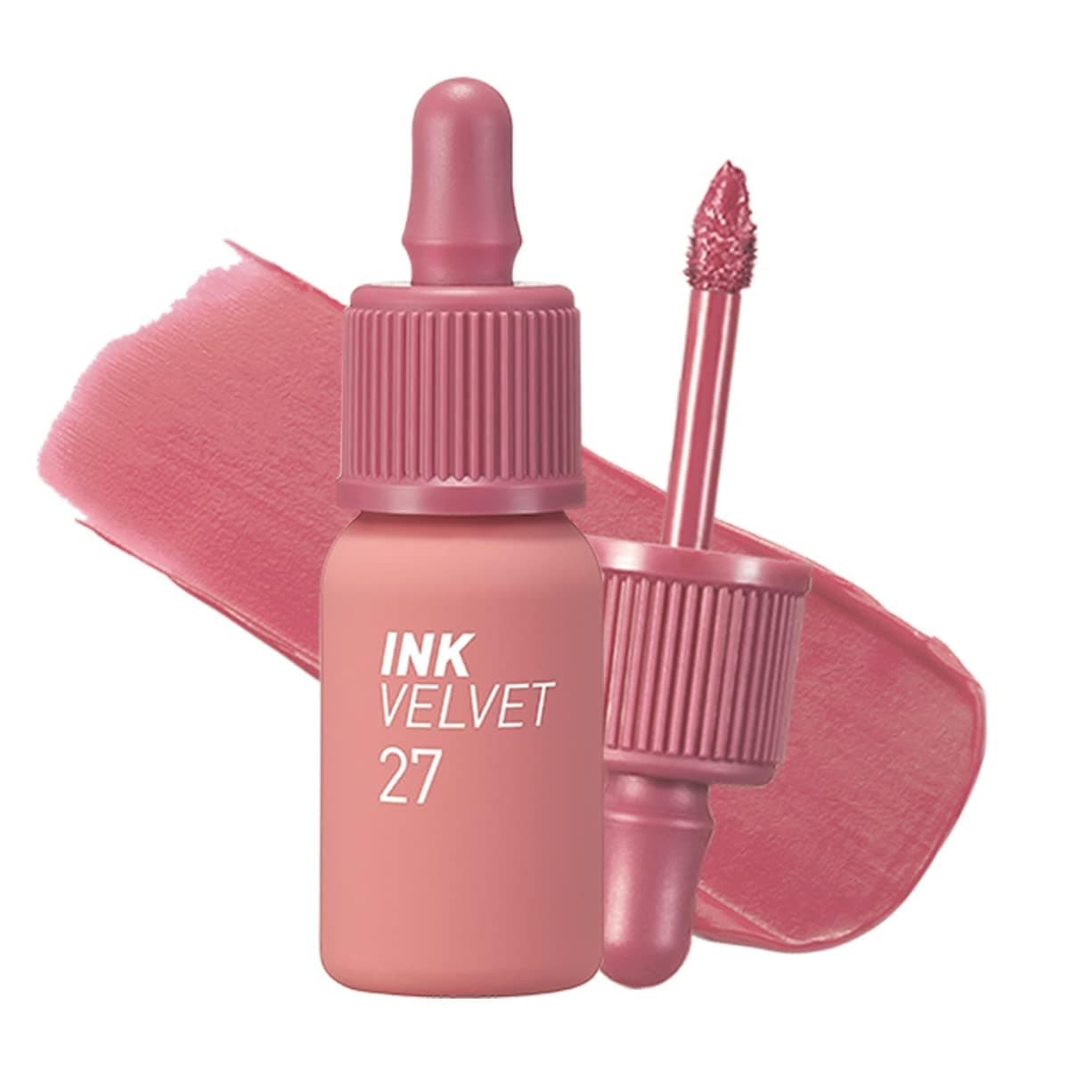 Tinte labial Peripera Ink The Velvet | Tinte de labios altamente pigmentado, de larga duración y sin peso | Color edificable a prueba de manchas para labios y mejillas | Maquillaje K-Beauty, seguro para labios sensibles (027 STRAWBERRY NUDE)