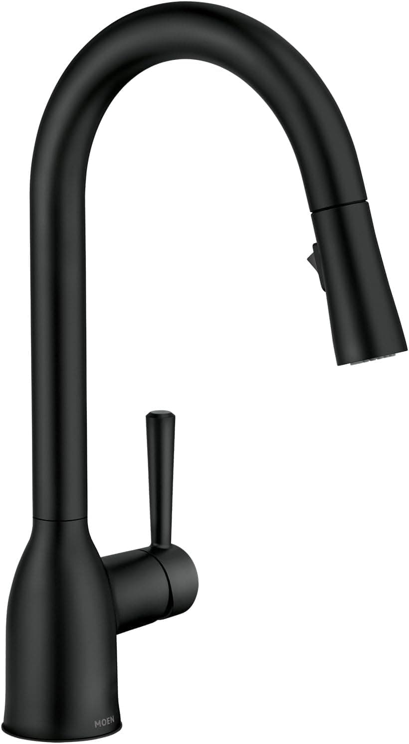 Moen Adler 87233BL - Grifo monomando para fregadero de cocina de arco alto, color negro mate, con limpieza eléctrica, moderno grifo de cocina con pulverizador desplegable