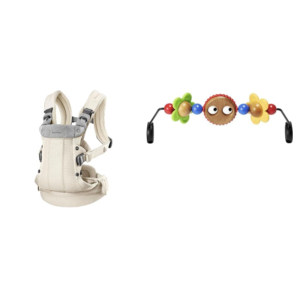 BabyBjorn Baby Carrier Harmony, 3D Mesh, Cream & BABYBJORN Wooden Toy for Bouncer - Googly Eyes (080500US)