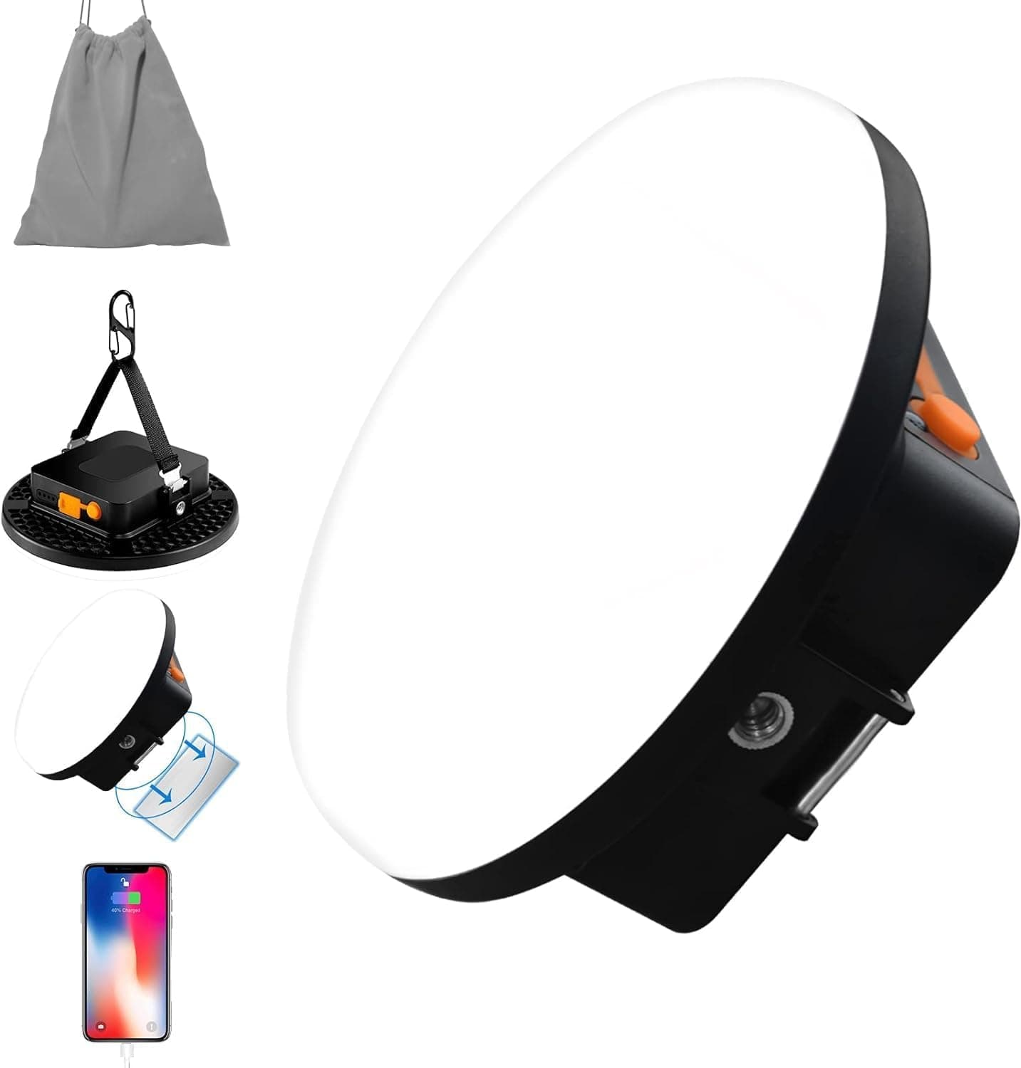 Linterna LED portátil de 4000 lúmenes, luz recargable de 30 W con pantalla de alimentación digital e imán, luces de tienda impermeables IPX5, luz de emergencia con fallo de energía