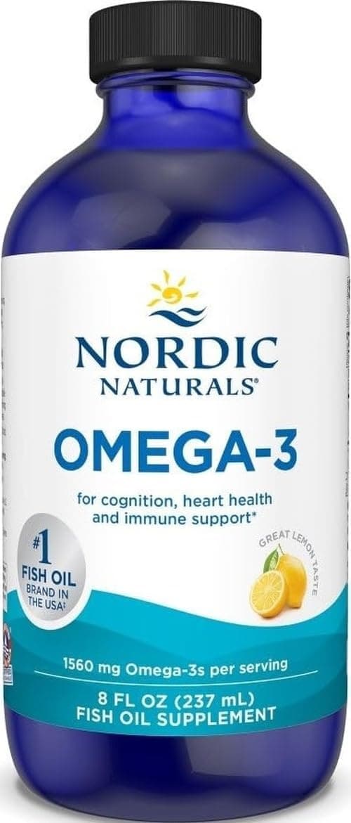 Nordic Naturals Omega-3, sabor a limón - 8 oz - 1560 mg Omega-3 - Aceite de pescado - EPA y DHA - Apoyo inmunológico, salud del cerebro y el corazón, bienestar óptimo - Sin OGM - 48 porciones