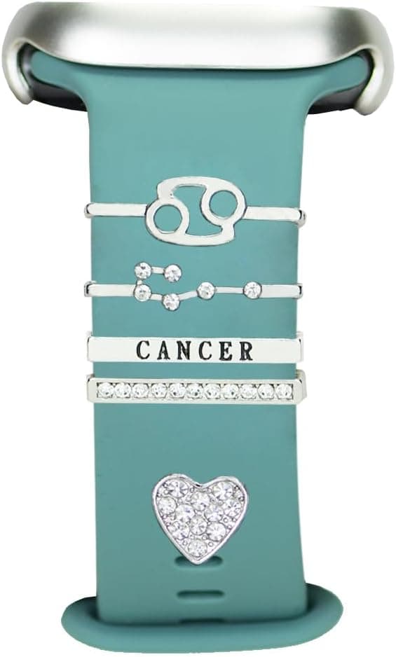 12 constelaciones para mujer, pulsera decorativa para reloj Apple Watch de 38 mm, 40 mm, 41 mm, 42 mm, 44 mm, 45 mm, 49 mm, anillos deslizantes con forma de corazón de amor, accesorios para correa de reloj inteligente de silicona, dijes de metal con diamantes, clavos para Iwatch Band Charms Series Ultra 8 7 6 5 4 3 2 se, para Samsung Galaxy Fitbit (sin banda)