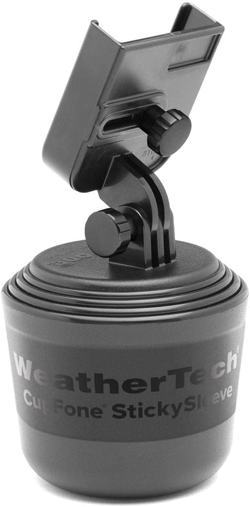 WeatherTech CupFone, soporte universal para vasos para teléfono para automóviles - Ajuste ajustable y seguro con acceso abierto para carga - Compatible con iPhone, Android - Perillas de metal, negro