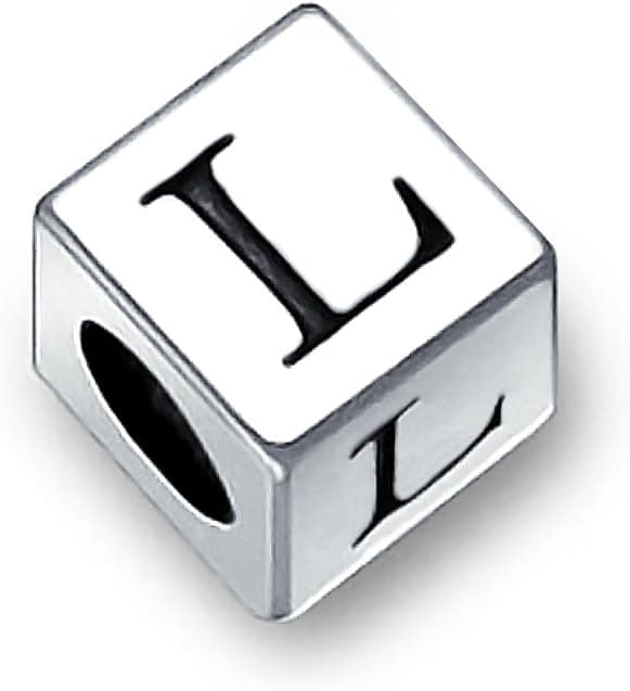Bling Jewelry Cuadrado Cubo Bloque Letra A-Z Alfabeto Inicial Charm Bead Para Mujeres Para Adolescentes Plata De Ley 925 Para Pulsera Europea