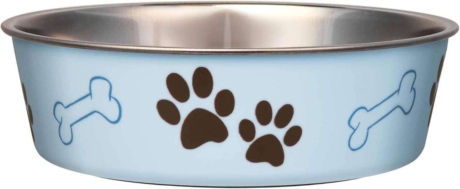 Loving Pets Bella - Cuencos para perros y gatos de acero inoxidable, cuenco para comida para perros a prueba de derrames, cuenco para gatos, artículos esenciales para cachorros y suministros para mascotas, ideal para el hogar y viajes (mediano 20-35 libras, azul Murano)