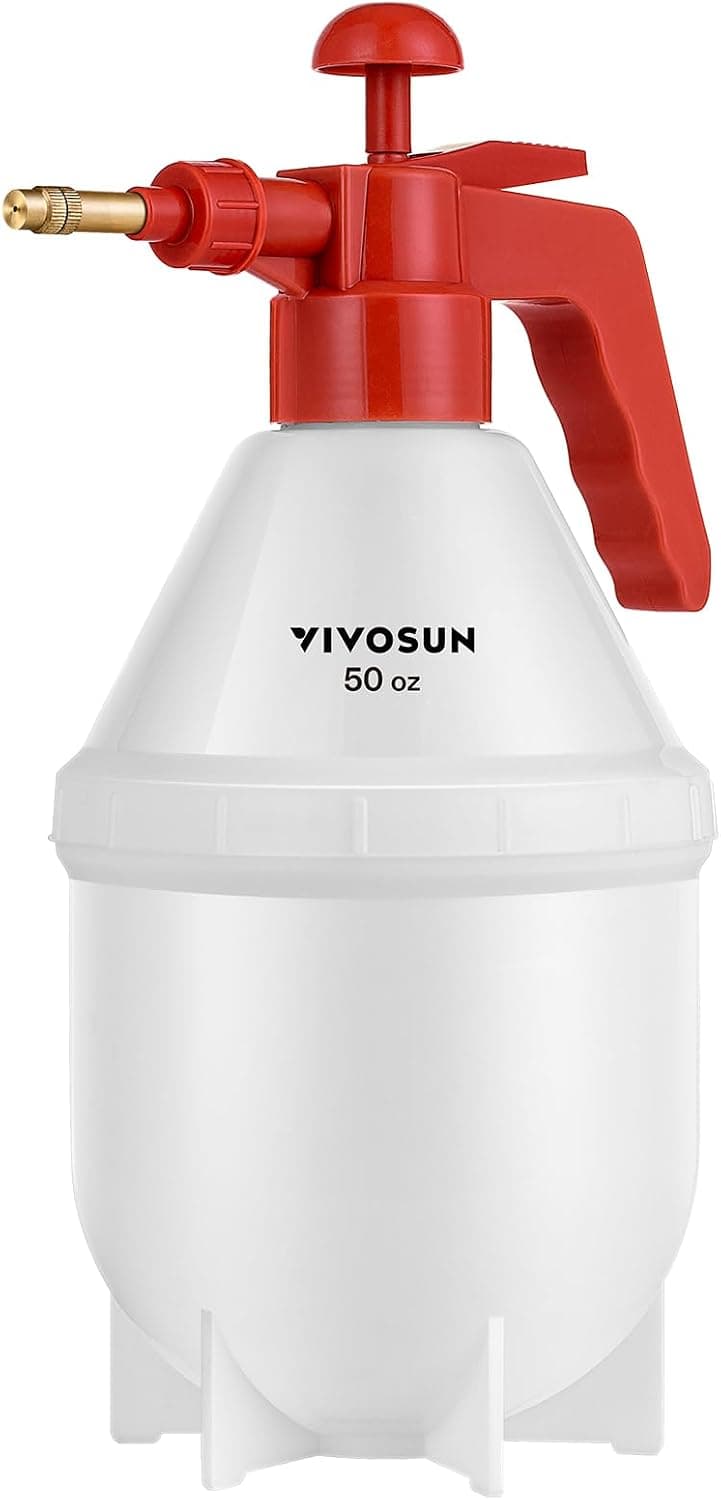 VIVOSUN Pulverizador de bomba de 50 oz, botella pulverizadora de agua de mano para jardín | con Boquilla de Latón Ajustable, para Pulverizar Plantas, Flores, Malezas y Limpieza, Rojo