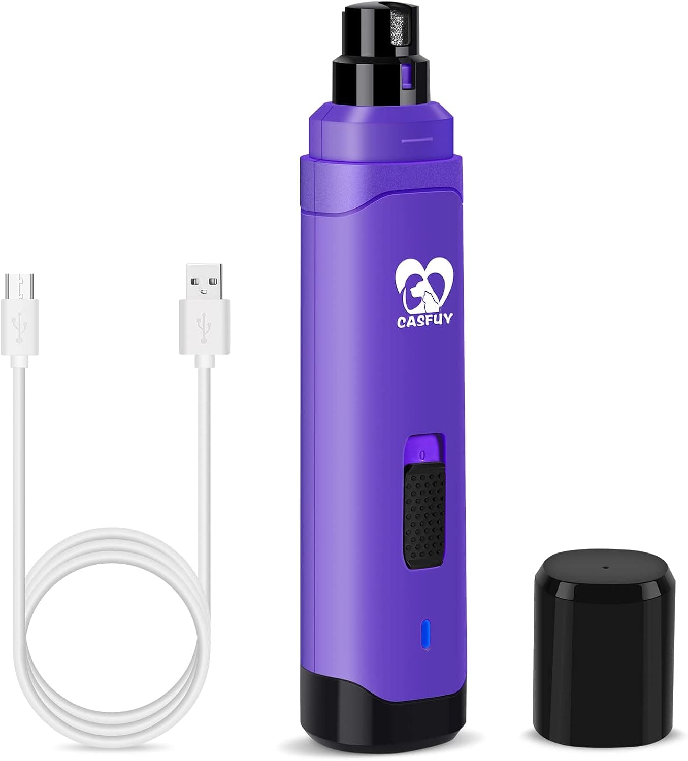 Molinillo de uñas para perros Casfuy mejorado - Recortador eléctrico de uñas para mascotas silencioso y profesional de 2 velocidades, sin dolor, para el aseo y alisado de patas para perros y gatos pequeños, medianos y grandes (morado)