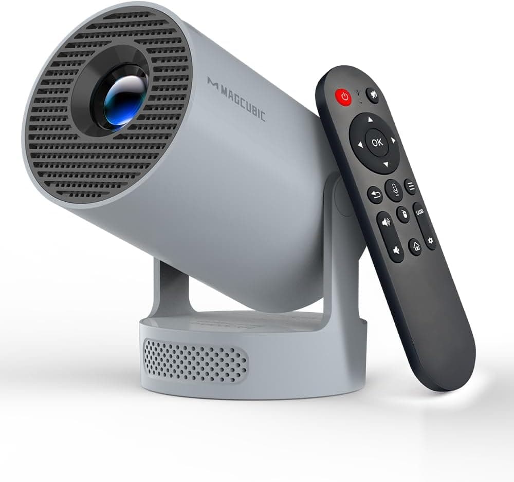 Magcubic Mini Proyector 4K, Proyector portátil con WiFi 6 y Bluetooth 5.4, Altavoz de base de sonido de 5 W, Proyector inteligente con Keystone vertical automático giratorio de 180° para cine en casa al aire libre