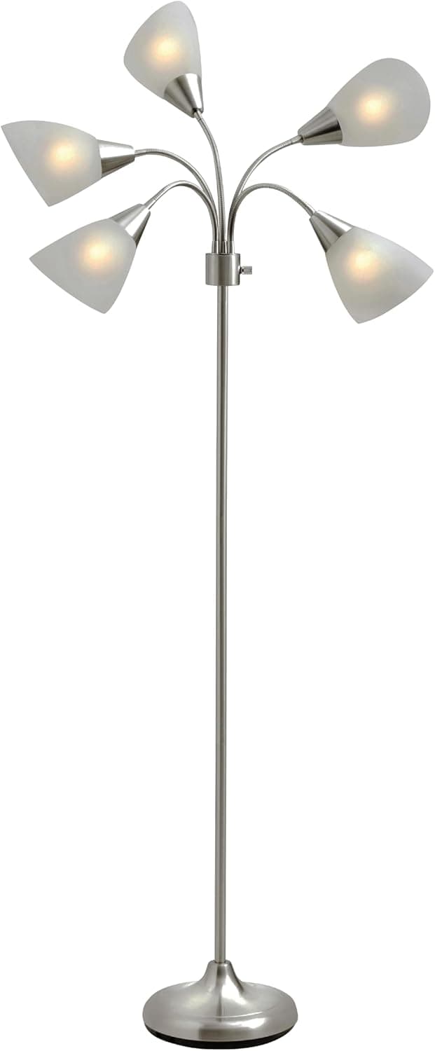 Adesso Lámpara de pie con 5 pantallas móviles y brillo ajustable, acabado de acero cepillado, iluminación perfecta para decoración de dormitorio, estudio de arte y belleza