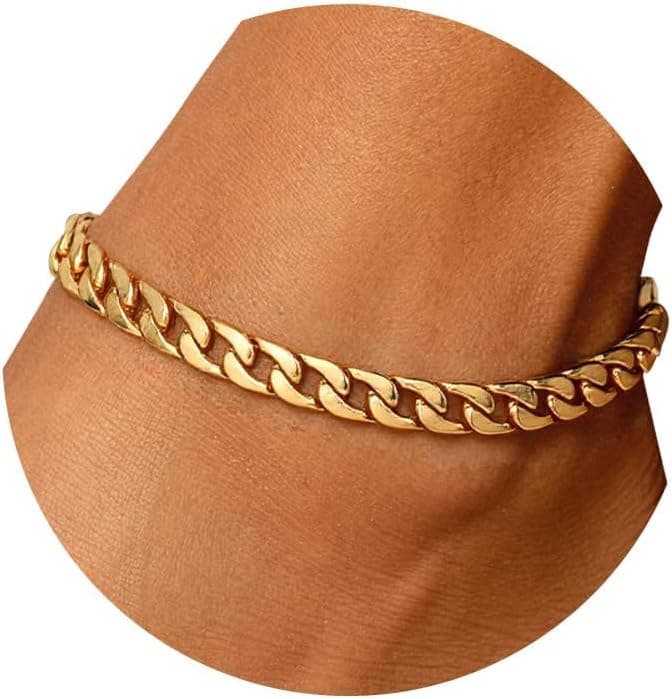 U7 Ankle Bracelets for Women Stainless Steel Waterproof Tarnish Resistant | 18K Gold Plated/Silver/Rose Gold Anklets, Cuban Chain Anklet Bracelets, Perfect for Summer Beach and Vacation Outfits