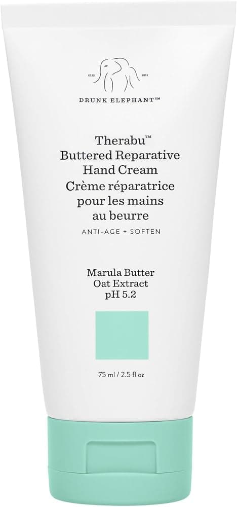 Crema de manos reparadora con mantequilla Drunk Elephant Therabu - 75 ml/2.5 fl oz - Loción para manos - Cuidado clínico limpio de la piel - Sin crueldad - Probado por dermatólogos - Sin aceites esenciales, siliconas ni fragancias